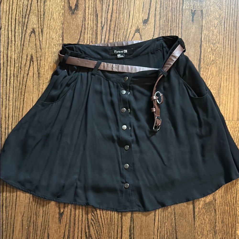 Forever 21 Black Pleated Skater Mini Skirt